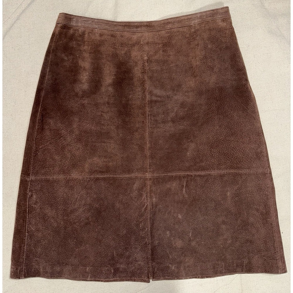 Axcess by Liz Claiborne Genuine Leather Suede Skirt Women's 14 Brown